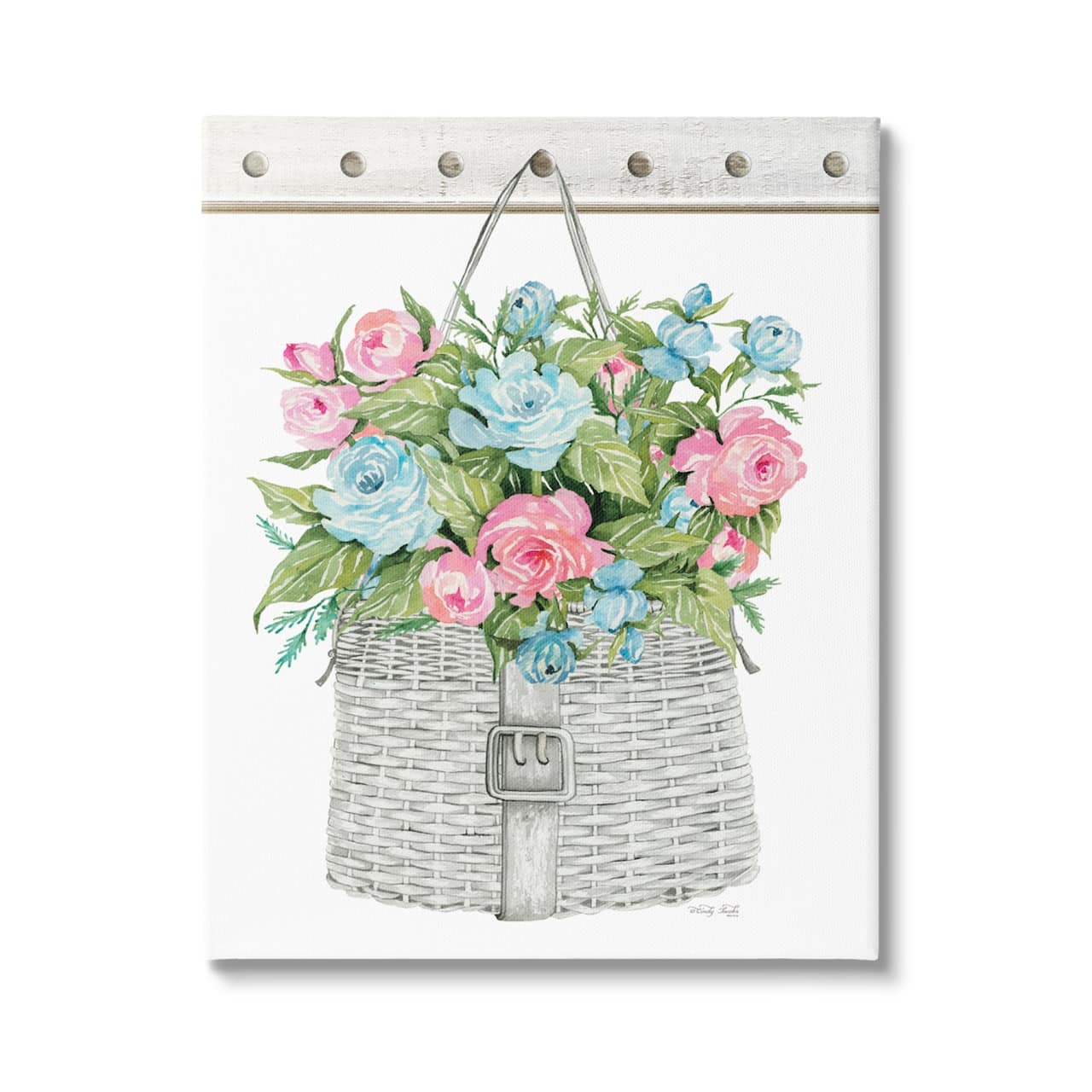 Stupell Industries Blue And Pink Blooming Roses Spring Plant Basket Canvas Wall Art